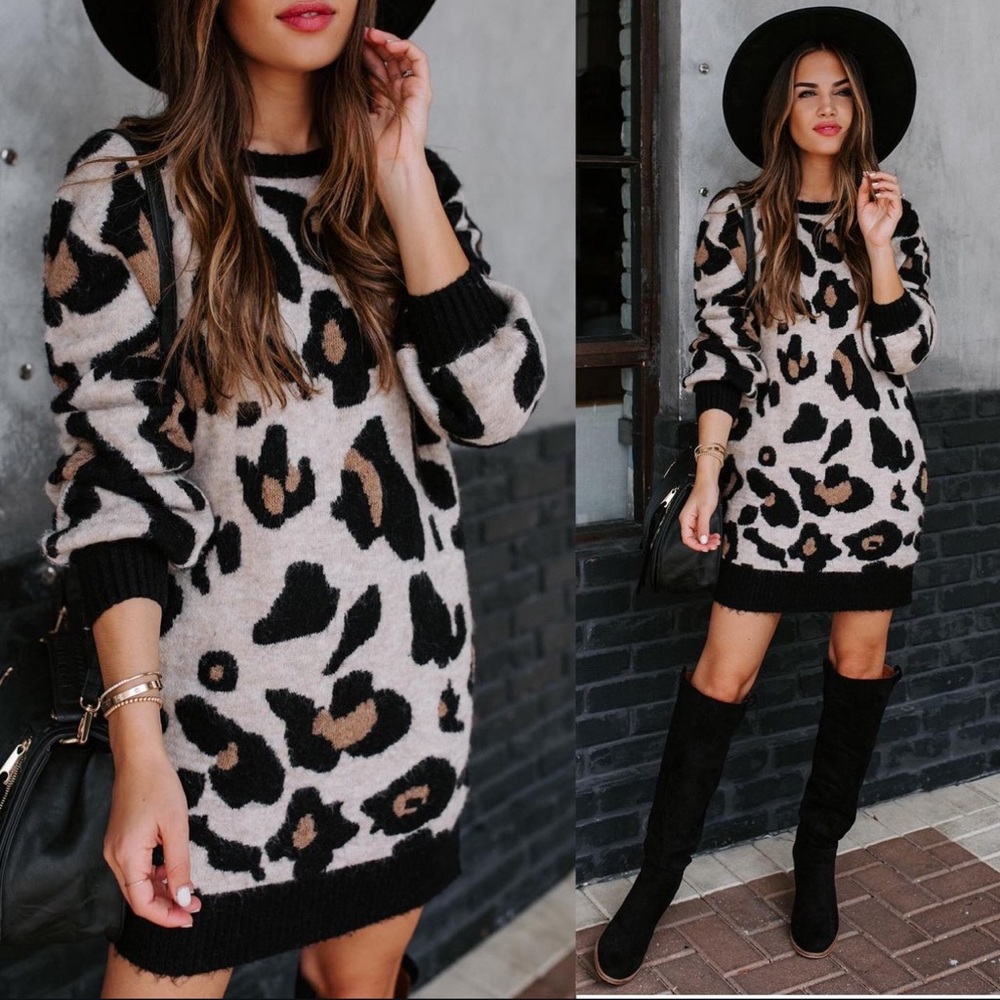 VICI Leopard Sweater Dress Small